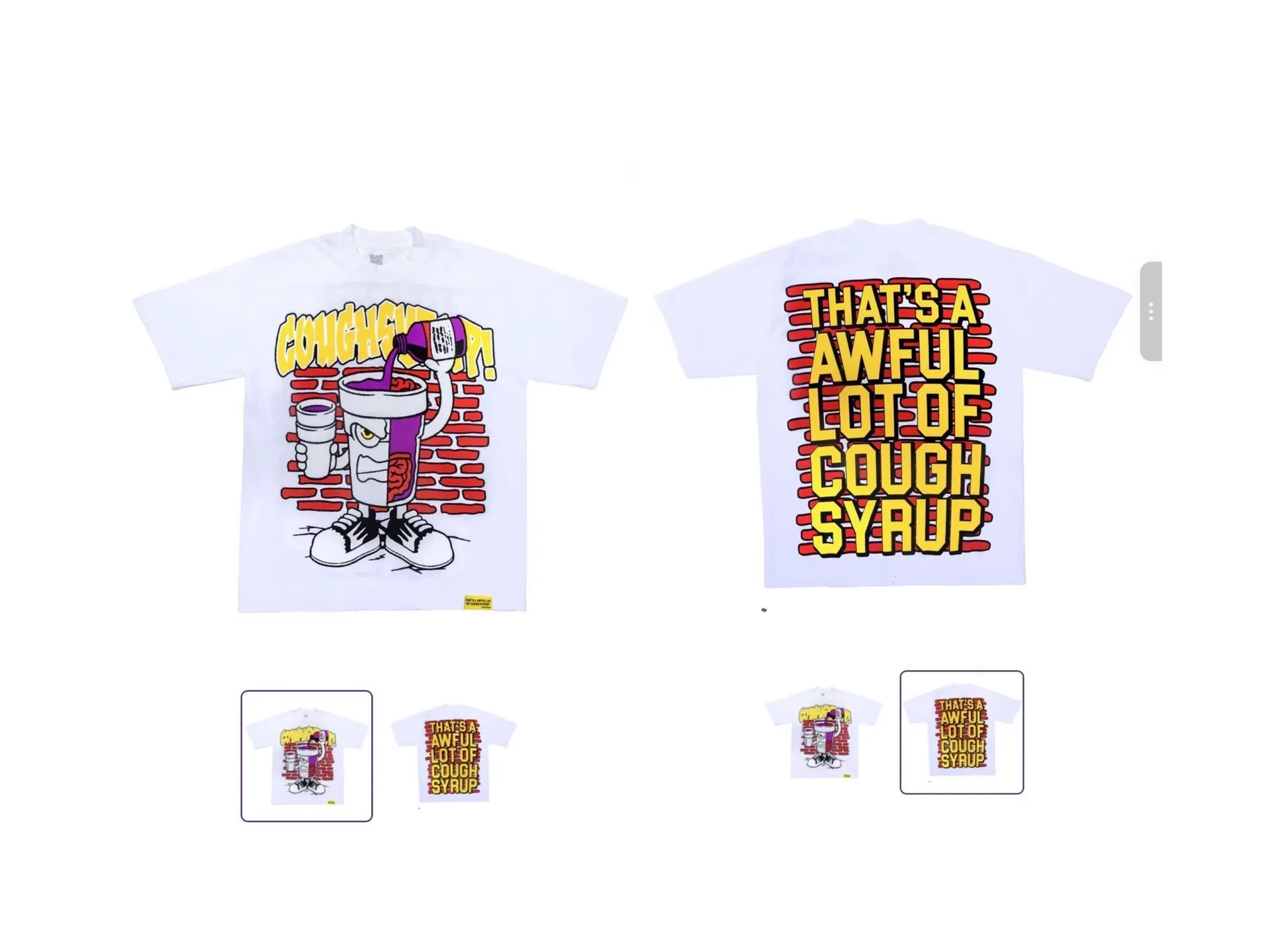 2213#White I THAT'S A AWFUL LOT OF COUGH SYRUP In Stock Real shot American simple trendy brand loose casual T-shirt Fabric (fabric): 32 counts Weight combed double yarn pure cotton Sizes (size): S-M L X L Color (colour): White,